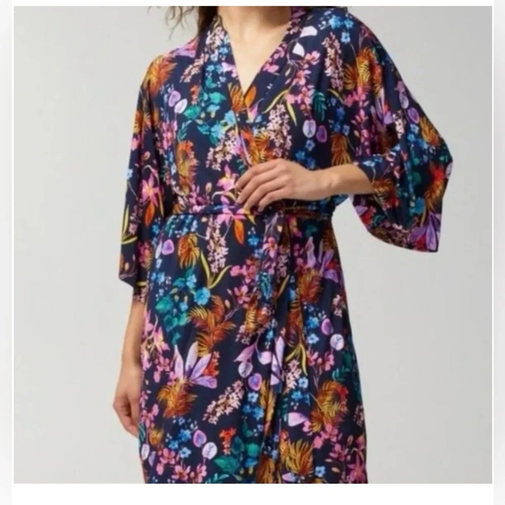 Soma Cool Nights kimono-style wrap robe Blooming Tropical Navy pattern SZ L/XL - Picture 3 of 11